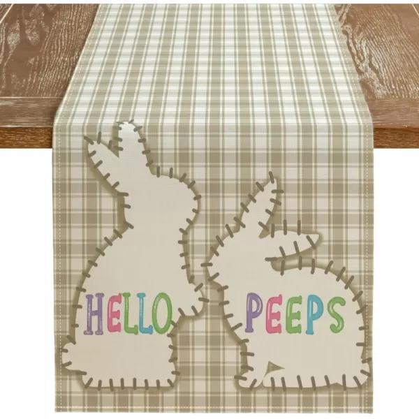 ARKENY Easter Placemats 12x18 Inches Set of 4 Bunny Rabbit Hello Peeps Spring Summer Seasonal Farmhouse Buffalo Plaid Burlap Indoor Kitchen Dining Table Mats Decorations for Home Party AP5624Beige Table Runner  13X72