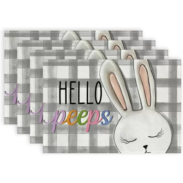 ARKENY Easter Placemats 12x18 Inches Set of 4 Bunny Rabbit Hello Peeps Spring Summer Seasonal Farmhouse Buffalo Plaid Burlap Indoor Kitchen Dining Table Mats Decorations for Home Party AP5644Buffalo Plaid Placemats Set of 4  12X18