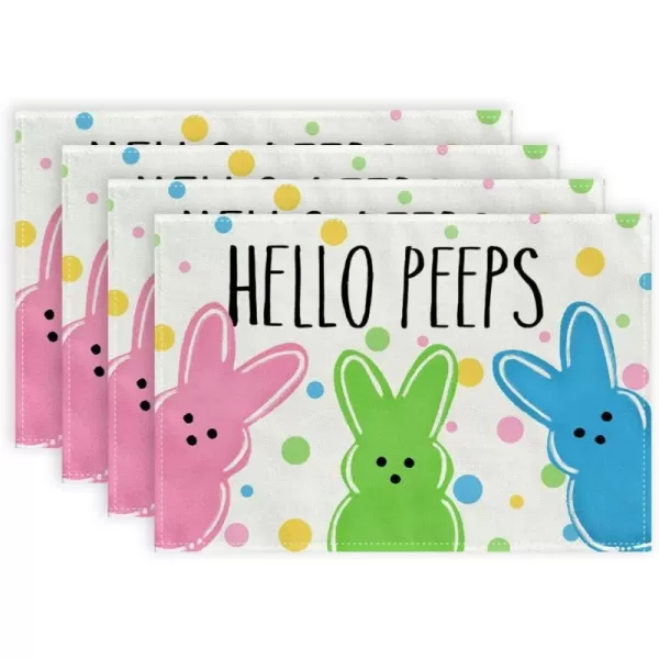 ARKENY Easter Placemats 12x18 Inches Set of 4 Bunny Rabbit Hello Peeps Spring Summer Seasonal Farmhouse Polka Dot Burlap Indoor Kitchen Dining Table Mats Decorations for Home Party AP5674PinkBlue Placemats Set of 4  12X18