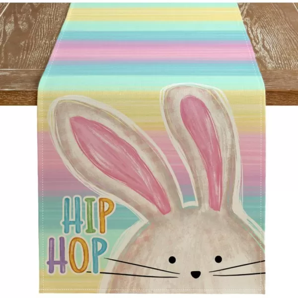 ARKENY Easter Placemats 12x18 Inches Set of 4 Bunny Rabbit Hip Hop Spring Summer Seasonal Farmhouse Stripe Burlap Indoor Kitchen Dining Table Mats Decorations for Home Party AP5604PinkBlue Table Runner  13X72