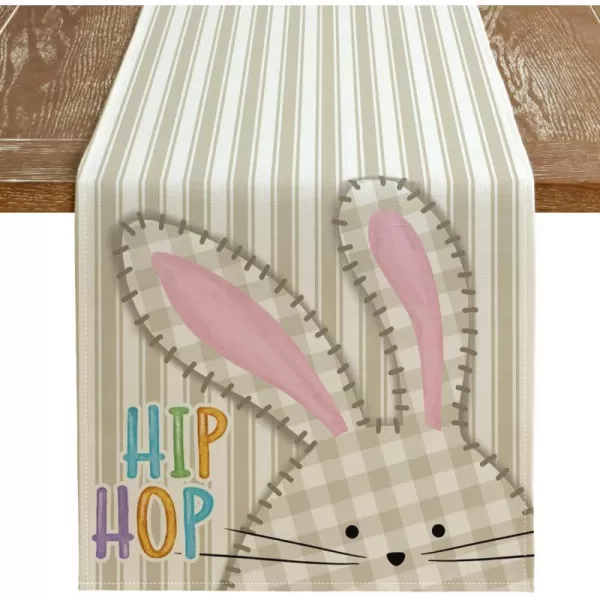 ARKENY Easter Placemats 12x18 Inches Set of 4 Bunny Rabbit Hip Hop Spring Summer Seasonal Farmhouse Stripe Burlap Indoor Kitchen Dining Table Mats Decorations for Home Party AP5604Beige Table Runner  13X72