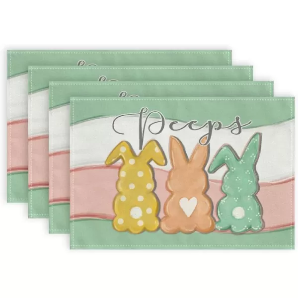 ARKENY Easter Placemats 12x18 Inches Set of 4 Bunny Rabbit Peeps Spring Summer Seasonal Farmhouse Pink Green Burlap Indoor Kitchen Dining Table Mats Decorations for Home Party AP5664PinkGreen Placemats Set of 4  12X18