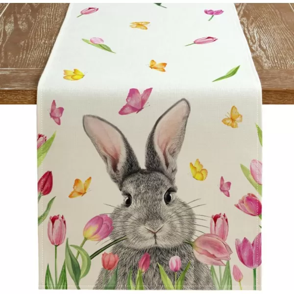 ARKENY Easter Placemats 12x18 Inches Set of 4 Bunny Rabbit Tulips Floral Spring Summer Seasonal Farmhouse Burlap Indoor Kitchen Dining Table Mats Decorations for Home Party AP5564Offwhite Table Runner  13X72