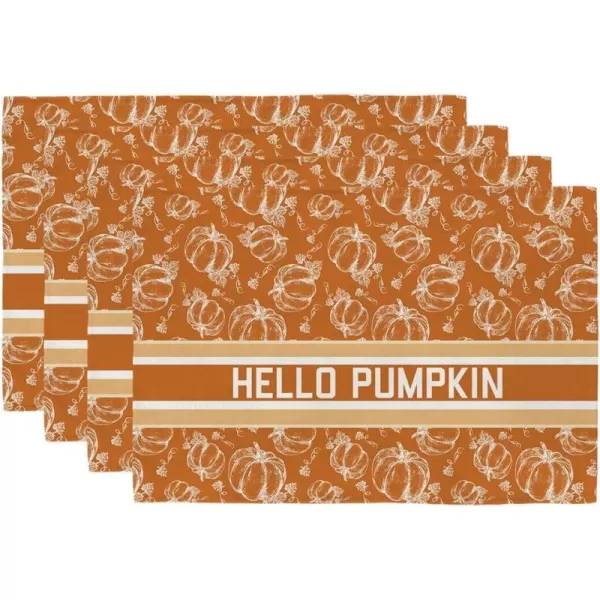 ARKENY Fall Thanksgiving Placemats 12x18 Inches Set of 4Hello Pumpkin Hand DrawnSeasonal Burlap Farmhouse Orange White Indoor Kitchen Dining Table Autumn Decorations for Home Party AP44718Orange Placemats Set of 4  12X18