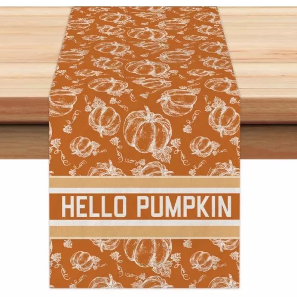 ARKENY Fall Thanksgiving Placemats 12x18 Inches Set of 4Hello Pumpkin Hand DrawnSeasonal Burlap Farmhouse Orange White Indoor Kitchen Dining Table Autumn Decorations for Home Party AP44718Orange Table Runner  13X72