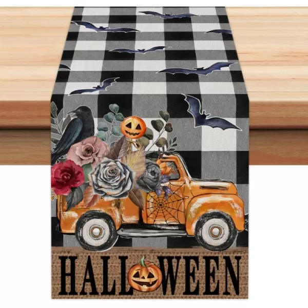 ARKENY Halloween Placemats 12x18 Inches Set of 4Pumpkin Truck Bat Flower Crow Seasonal Burlap Buffalo Plaid Farmhouse Indoor Kitchen Dining Table Decorations for Home Party AP46218Buffalo Plaid Table Runner  13X72