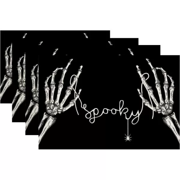 ARKENY Halloween Skeleton Spooky Spider Black Placemats 12x18 Inches Set of 4Seasonal Farmhouse Indoor Kitchen Dining Table Decorations for Home Party AP15818Black Placemats Set of 4  12X18