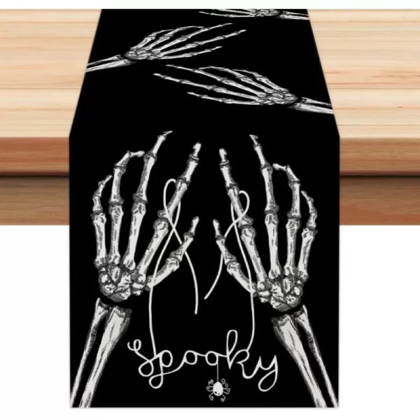 ARKENY Halloween Skeleton Spooky Spider Black Placemats 12x18 Inches Set of 4Seasonal Farmhouse Indoor Kitchen Dining Table Decorations for Home Party AP15818Black Table Runner  13X108