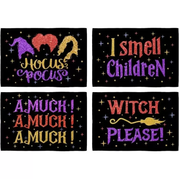 ARKENY Halloween Table Runner 13x72 InchesSanderson Sisters Broomstick Hocus Pocus Seasonal Burlap Star Polka Dots Farmhouse Indoor Kitchen Dining Table Decorations for Home Party AT46072Multicolor Placemats Set of 4  12X18