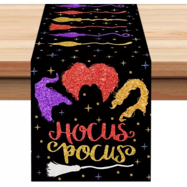 ARKENY Halloween Table Runner 13x72 InchesSanderson Sisters Broomstick Hocus Pocus Seasonal Burlap Star Polka Dots Farmhouse Indoor Kitchen Dining Table Decorations for Home Party AT46072Multi Color Table Runner  13X72