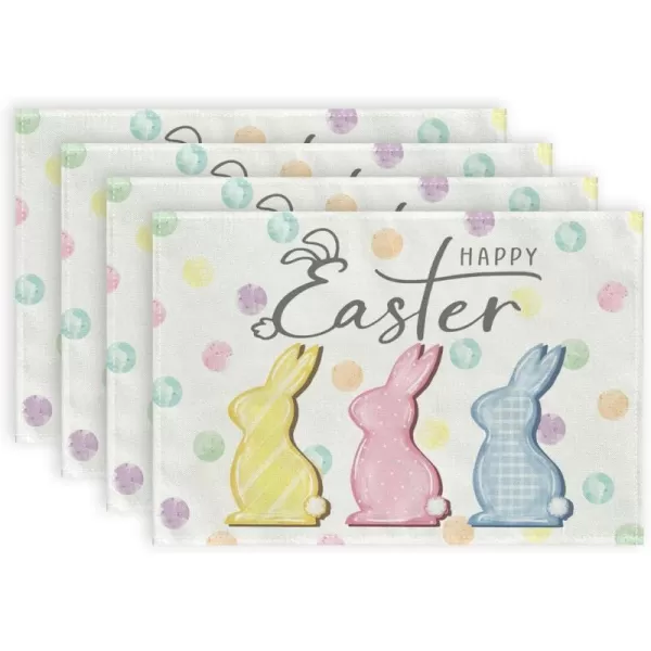 ARKENY Happy Easter Placemats 12x18 Inches Set of 4 Bunny Rabbit Spring Summer Seasonal Farmhouse Burlap Indoor Kitchen Dining Table Mats Decorations for Home Party AP5654PinkBlue Placemats Set of 4  12X18