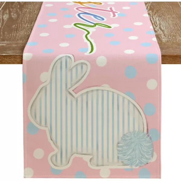 ARKENY Happy Easter Placemats 12x18 Inches Set of 4 Bunny Rabbit Stripe Pink Spring Summer Seasonal Farmhouse Polka Dot Burlap Indoor Kitchen Dining Table Mats Decorations for Home Party AP5684Pink Table Runner  13X72