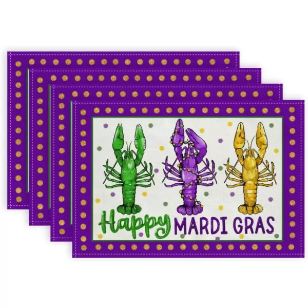 ARKENY Happy Mardi Gras Placemats 12x18 Inches Set of 4 Carnival Masquerade Beads Seasonal Farmhouse Burlap Indoor Kitchen Dining Table Mats Decorations for Home Party AP3574Purple Placemats Set of 4  12X18