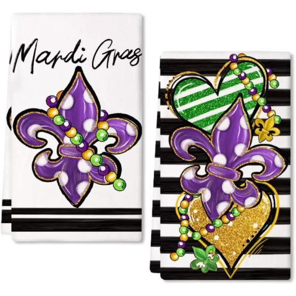 ARKENY Mardi Gras Kitchen Towels Set of 2Purple Fleur De Lis Beads Dish Towels 18x26 Inch Drying DishclothFarmhouse Home Mardi Gras Carnival Seasonal Holiday Decorations AD195Purple Fleur De Lis