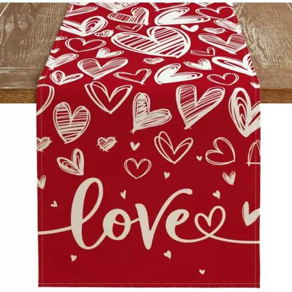 ARKENY Valentines Day Placemats 12x18 Inches Set of 4 Love Heart Red Seasonal Farmhouse Burlap Indoor Kitchen Dining Table Decorations for Home Party AP52218Red Table Runner  13X90