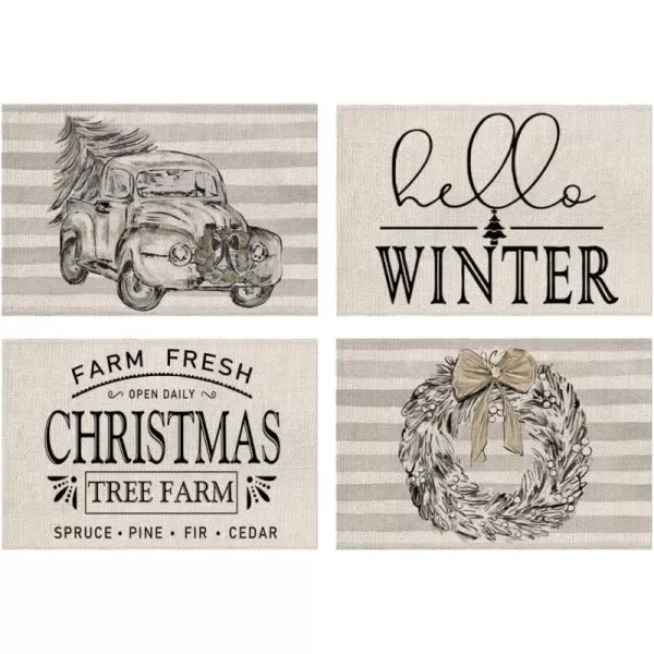 Christmas Decorations Tree Truck Holly Ring Placemats 18x12 Inches Seasonal Xmas Decor Farmhouse Indoor Vintage Theme Gathering Holiday Dinner Party AP206Christmas Decorations Tree Truck Holly Ring Placemats 18x12 Inches Seasonal Xmas Decor Farmhouse Indoor Vintage Theme Gathering Holiday Dinner Party AP206
