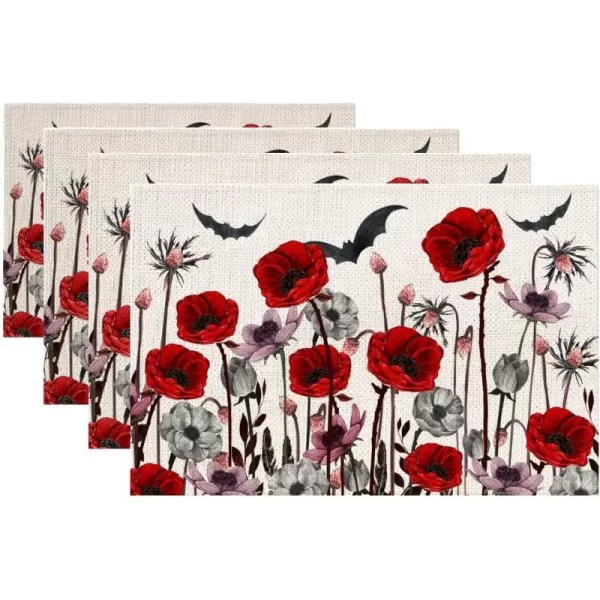Halloween Decorations Poppy Flower Placemats 12 x 18 Inch Set of 4 Party Dcor Rustic Vintage Washable Table Mats AP163Halloween Decorations Poppy Flower Placemats 12 x 18 Inch Set of 4 Party Dcor Rustic Vintage Washable Table Mats AP163