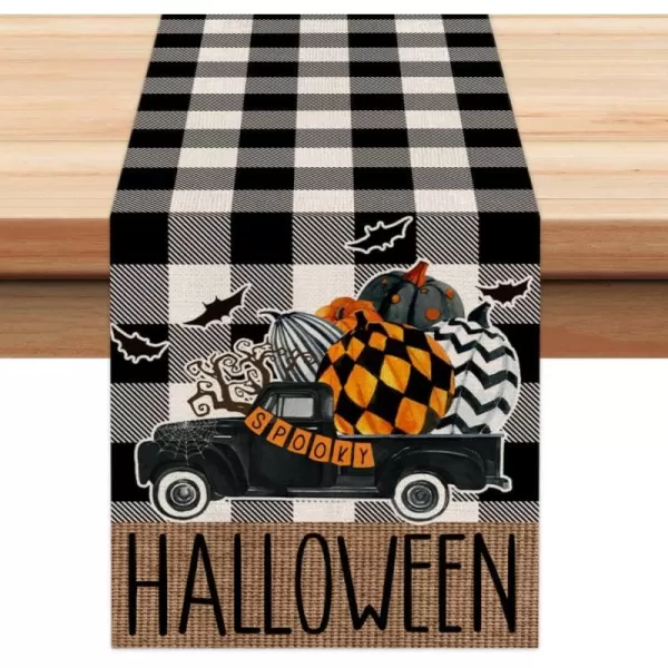 Halloween Decorations Truck Pumpkin Buffalo Plaid Table Runner 13x72 Inches Long Farmhouse Holiday Party Decor Indoor Vintage Theme Gathering Dinner AT296Halloween Decorations Truck Pumpkin Buffalo Plaid Table Runner 13x72 Inches Long Farmhouse Holiday Party Decor Indoor Vintage Theme Gathering Dinner AT296