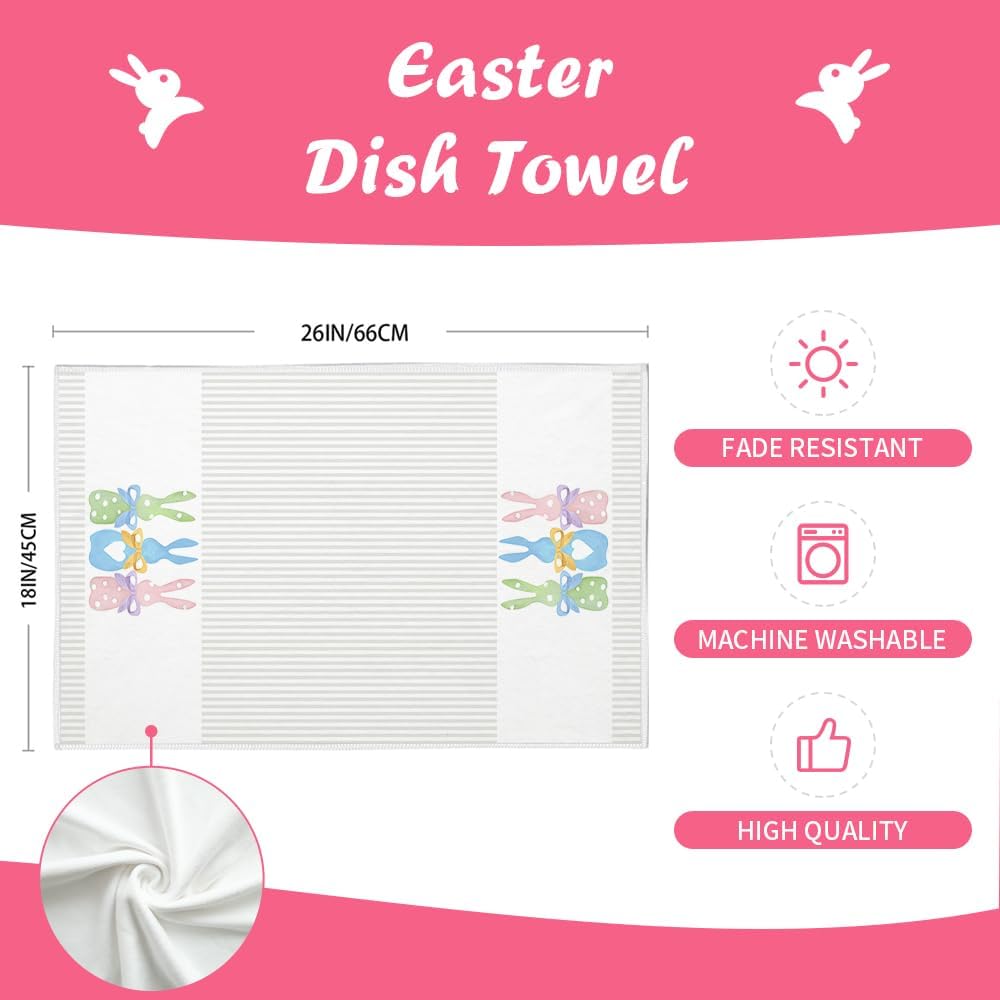 ARKENY Easter Kitchen TowelsColorful Bunny Dish Towels 18x26 Inch Drying DishclothFarmhouse Home Seasonal Spring Decorations AD221Colorful One Piece Country Rustic Rabbit 1