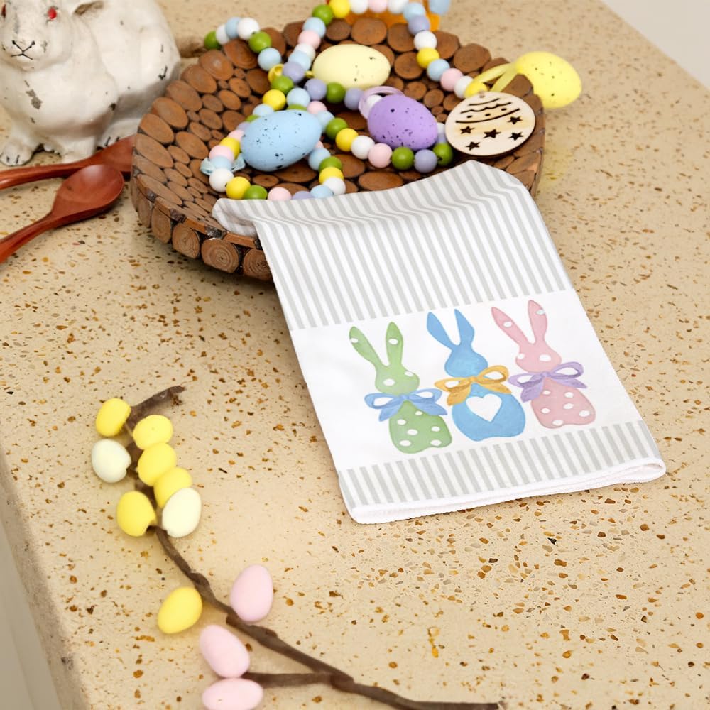 ARKENY Easter Kitchen TowelsColorful Bunny Dish Towels 18x26 Inch Drying DishclothFarmhouse Home Seasonal Spring Decorations AD221Colorful One Piece Country Rustic Rabbit 1