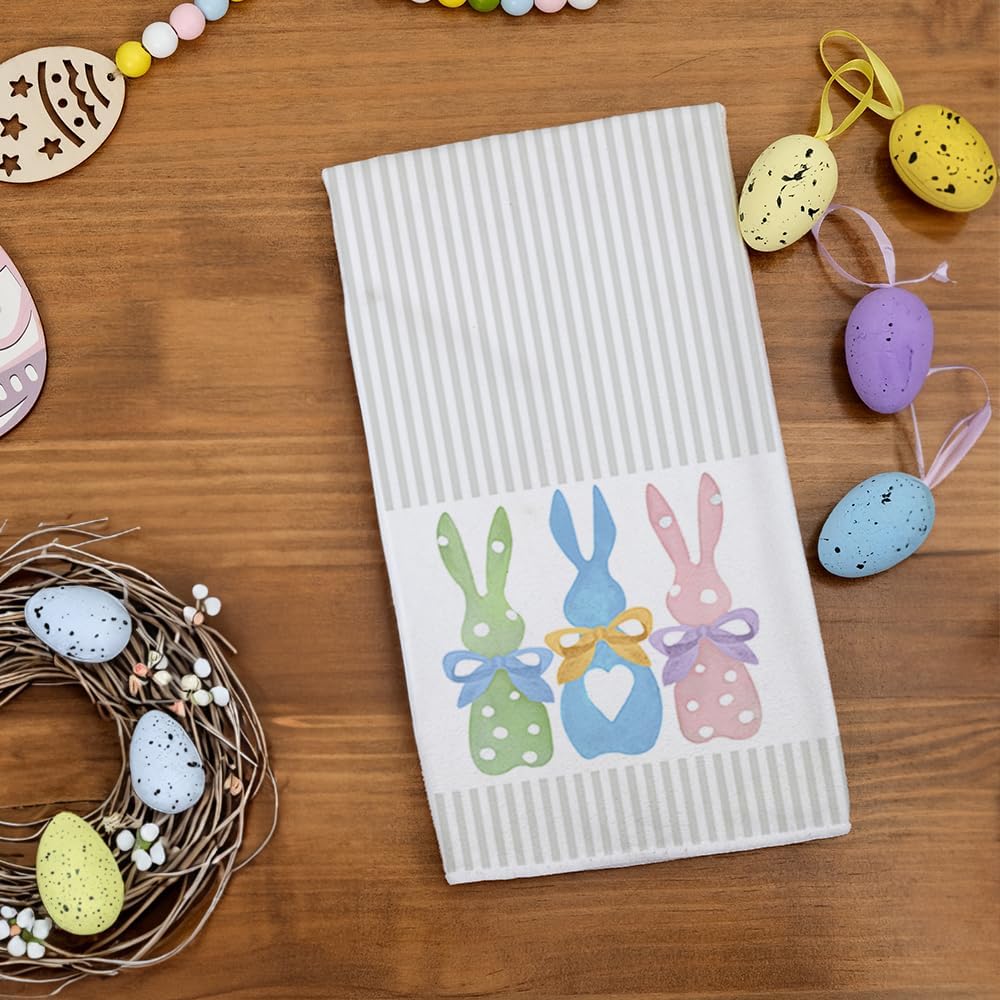 ARKENY Easter Kitchen TowelsColorful Bunny Dish Towels 18x26 Inch Drying DishclothFarmhouse Home Seasonal Spring Decorations AD221Colorful One Piece Country Rustic Rabbit 1