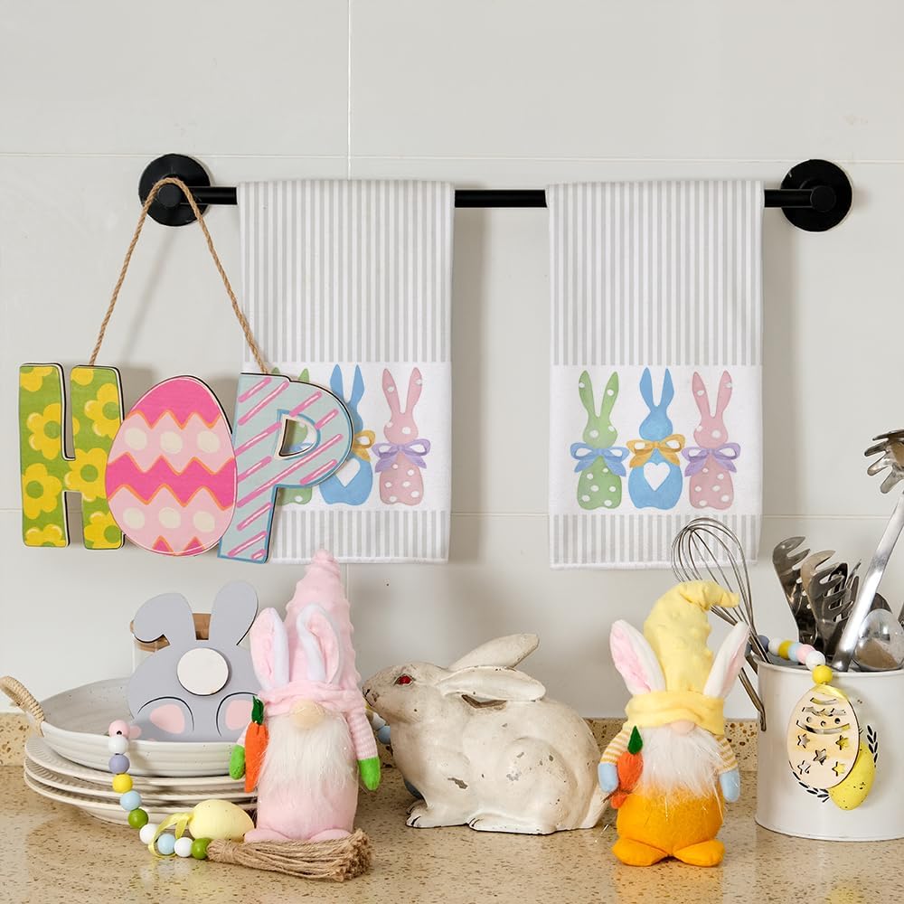 ARKENY Easter Kitchen TowelsColorful Bunny Dish Towels 18x26 Inch Drying DishclothFarmhouse Home Seasonal Spring Decorations AD221Colorful Two Bunny Country Rustic Rabbit 2