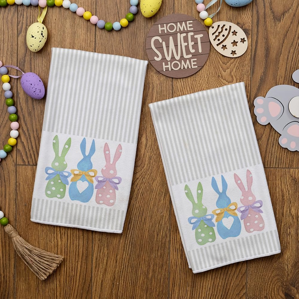 ARKENY Easter Kitchen TowelsColorful Bunny Dish Towels 18x26 Inch Drying DishclothFarmhouse Home Seasonal Spring Decorations AD221Colorful Two Bunny Country Rustic Rabbit 2