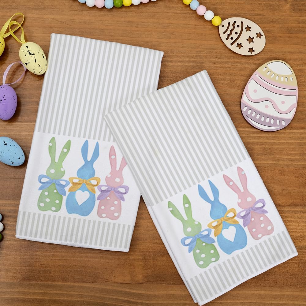 ARKENY Easter Kitchen TowelsColorful Bunny Dish Towels 18x26 Inch Drying DishclothFarmhouse Home Seasonal Spring Decorations AD221Colorful Two Bunny Country Rustic Rabbit 2