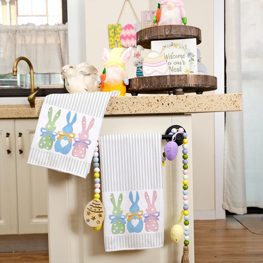 ARKENY Easter Kitchen TowelsColorful Bunny Dish Towels 18x26 Inch Drying DishclothFarmhouse Home Seasonal Spring Decorations AD221Colorful Two Bunny Country Rustic Rabbit 2