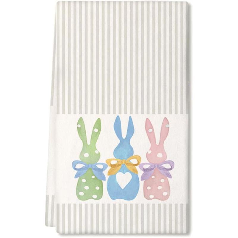 ARKENY Easter Kitchen TowelsColorful Bunny Dish Towels 18x26 Inch Drying DishclothFarmhouse Home Seasonal Spring Decorations AD221Colorful One Piece Country Rustic Rabbit 1