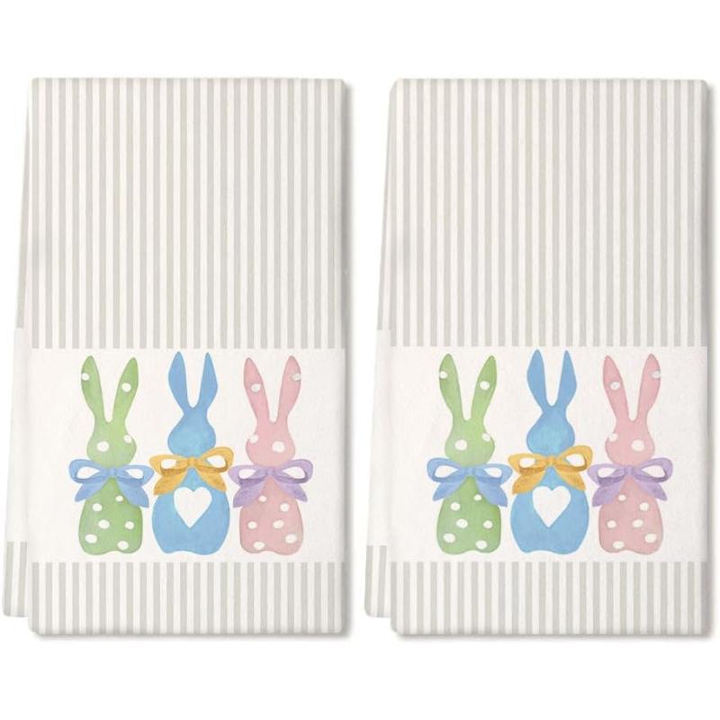 ARKENY Easter Kitchen TowelsColorful Bunny Dish Towels 18x26 Inch Drying DishclothFarmhouse Home Seasonal Spring Decorations AD221Colorful Two Bunny Country Rustic Rabbit 2