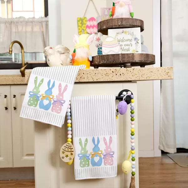 ARKENY Easter Kitchen TowelsColorful Bunny Dish Towels 18x26 Inch Drying DishclothFarmhouse Home Seasonal Spring Decorations AD221Colorful Two Bunny Country Rustic Rabbit 2