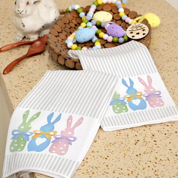 ARKENY Easter Kitchen TowelsColorful Bunny Dish Towels 18x26 Inch Drying DishclothFarmhouse Home Seasonal Spring Decorations AD221Colorful Two Bunny Country Rustic Rabbit 2