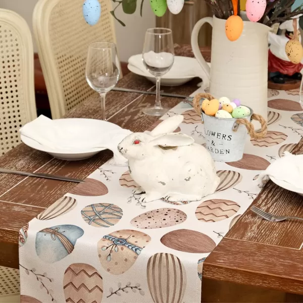 ARKENY Easter Table Runner 13x72 Inches Egg Cotton Spring Summer Seasonal Farmhouse Burlap Indoor Kitchen Dining Table Decorations for Home Party AT57072Brown Table Runner  13X72