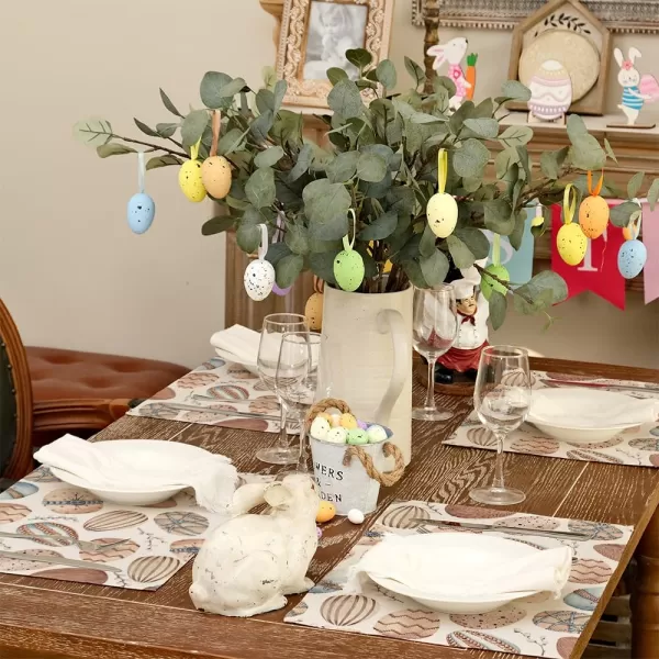 ARKENY Easter Table Runner 13x72 Inches Egg Cotton Spring Summer Seasonal Farmhouse Burlap Indoor Kitchen Dining Table Decorations for Home Party AT57072Brown Placemats Set of 4  12X18