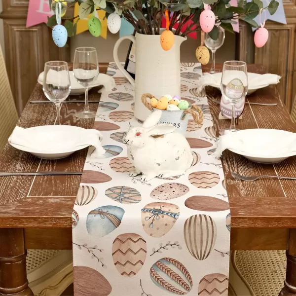 ARKENY Easter Table Runner 13x72 Inches Egg Cotton Spring Summer Seasonal Farmhouse Burlap Indoor Kitchen Dining Table Decorations for Home Party AT57072Brown Table Runner  13X72