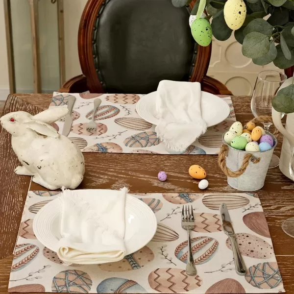 ARKENY Easter Table Runner 13x72 Inches Egg Cotton Spring Summer Seasonal Farmhouse Burlap Indoor Kitchen Dining Table Decorations for Home Party AT57072Brown Placemats Set of 4  12X18