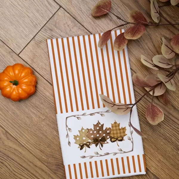 ARKENY Fall Kitchen Towels Set of 2Orange Stripes Pumpkin Maple Autumn Dish Towels 18x26 Inch Drying DishclothFarmhouse Home Decoration AD115Orange Farmhouse