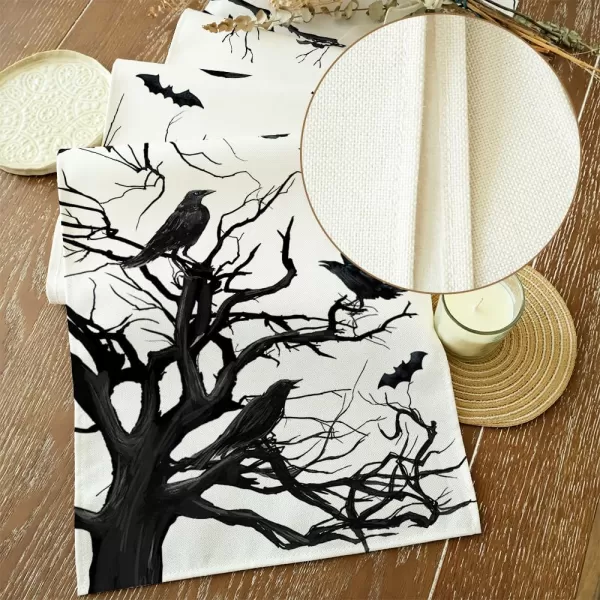 ARKENY Hallowee Table Runner 13x72 Inches Crows Tree Branch Silhouette Seasonal Burlap Farmhouse Indoor Kitchen Dining Table Decorations for Home Party AT45672Black Table Runner  13X72