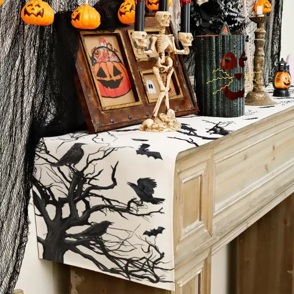 ARKENY Hallowee Table Runner 13x72 Inches Crows Tree Branch Silhouette Seasonal Burlap Farmhouse Indoor Kitchen Dining Table Decorations for Home Party AT45672Black Table Runner  13X72