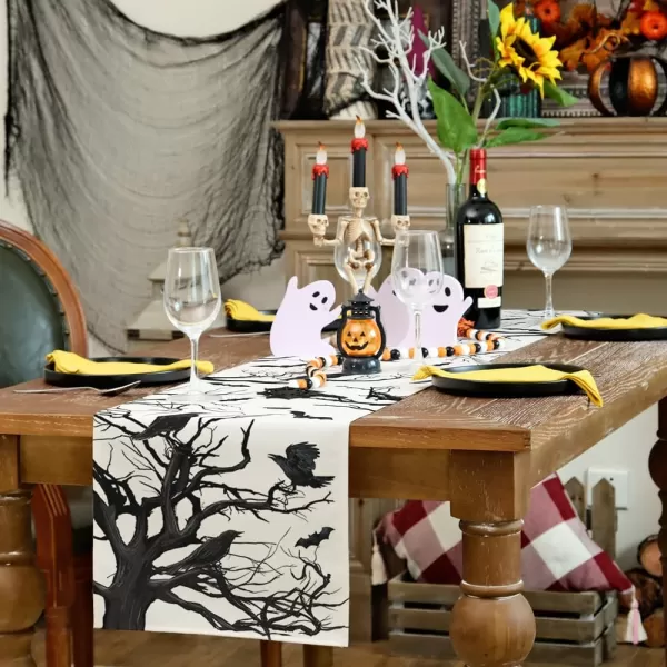 ARKENY Hallowee Table Runner 13x72 Inches Crows Tree Branch Silhouette Seasonal Burlap Farmhouse Indoor Kitchen Dining Table Decorations for Home Party AT45672Black Table Runner  13X72