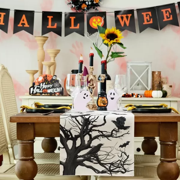 ARKENY Hallowee Table Runner 13x72 Inches Crows Tree Branch Silhouette Seasonal Burlap Farmhouse Indoor Kitchen Dining Table Decorations for Home Party AT45672Black Table Runner  13X72