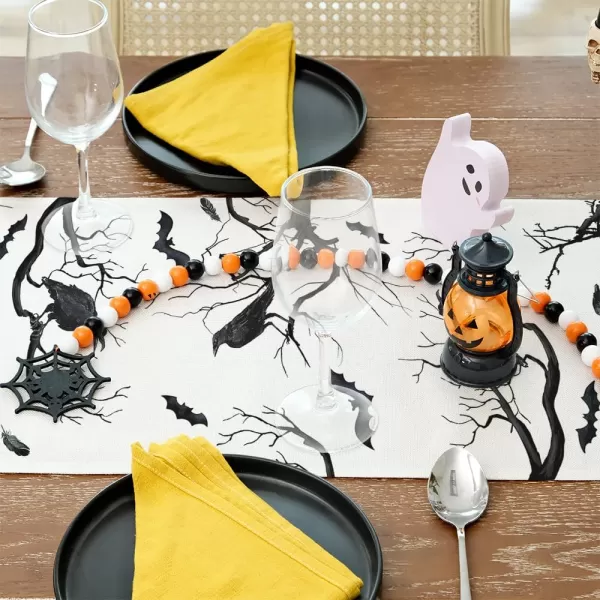 ARKENY Hallowee Table Runner 13x72 Inches Crows Tree Branch Silhouette Seasonal Burlap Farmhouse Indoor Kitchen Dining Table Decorations for Home Party AT45672Black Table Runner  13X72