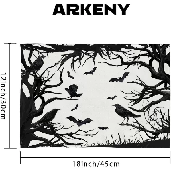 ARKENY Halloween Placemats 12x18 Inches Set of 4 Crows Tree Branch Silhouette Seasonal Burlap Farmhouse Indoor Kitchen Dining Table Decorations for Home Party AP45618Black Placemats Set of 4  12X18