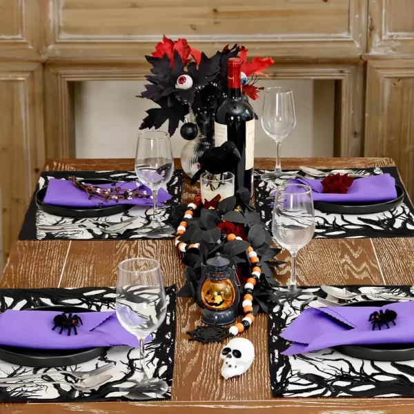 ARKENY Halloween Placemats 12x18 Inches Set of 4 Crows Tree Branch Silhouette Seasonal Burlap Farmhouse Indoor Kitchen Dining Table Decorations for Home Party AP45618Black Placemats Set of 4  12X18