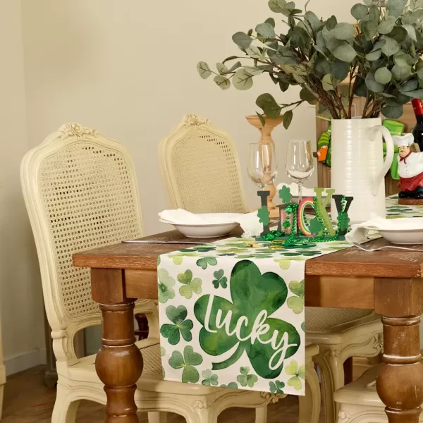 ARKENY St Patricks Day Placemats 12x18 Inches Set of 4 Shamrock Lucky Spring Seasonal Farmhouse Burlap Green Indoor Kitchen Dining Table Mats Decorations for Home Party AP5424Green Table Runner  13X36