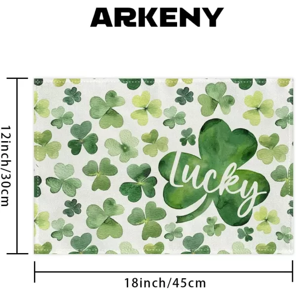 ARKENY St Patricks Day Placemats 12x18 Inches Set of 4 Shamrock Lucky Spring Seasonal Farmhouse Burlap Green Indoor Kitchen Dining Table Mats Decorations for Home Party AP5424Green Placemats Set of 4  12X18