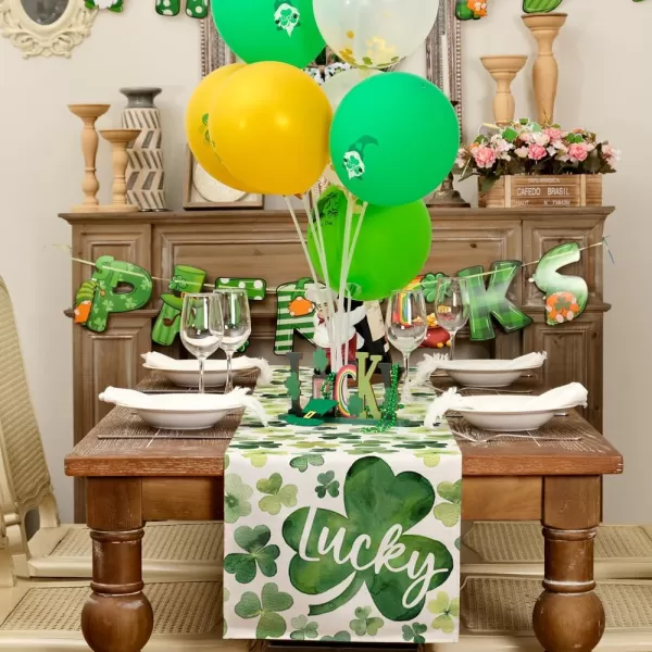 ARKENY St Patricks Day Placemats 12x18 Inches Set of 4 Shamrock Lucky Spring Seasonal Farmhouse Burlap Green Indoor Kitchen Dining Table Mats Decorations for Home Party AP5424Green Table Runner  13X48