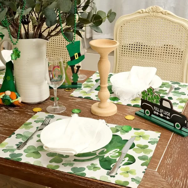 ARKENY St Patricks Day Placemats 12x18 Inches Set of 4 Shamrock Lucky Spring Seasonal Farmhouse Burlap Green Indoor Kitchen Dining Table Mats Decorations for Home Party AP5424Green Placemats Set of 4  12X18