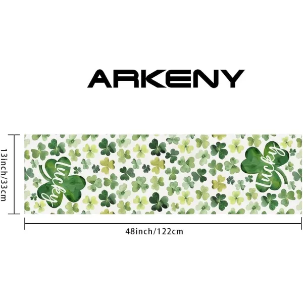 ARKENY St Patricks Day Placemats 12x18 Inches Set of 4 Shamrock Lucky Spring Seasonal Farmhouse Burlap Green Indoor Kitchen Dining Table Mats Decorations for Home Party AP5424Green Table Runner  13X48